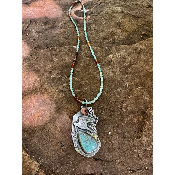 Miss Kite Arizona Natural Turquoise Copper Moon Sterling Pendant Gemstone Chain - Picture 2 of 13